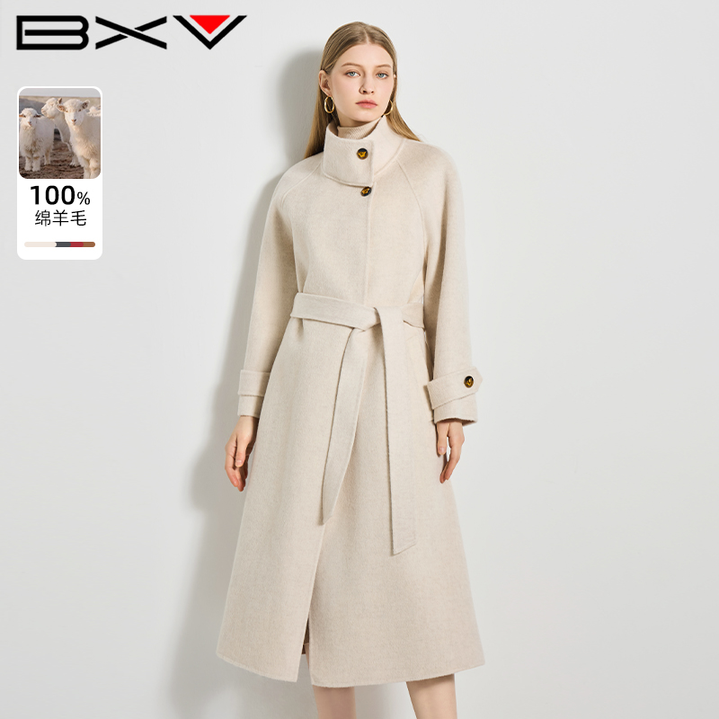 BXV立领双面羊绒大衣女中长款2024冬新款气质澳洲羊毛双面呢外套