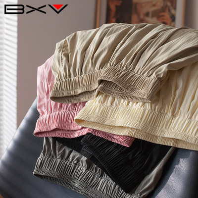 BXV休闲山本裤女2025春季新款松紧高腰垂感显瘦多巴胺褶皱直筒裤