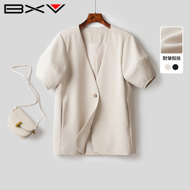 BXV泡泡袖西装外套女2025春季新款一粒扣休闲气质短袖小个子西服
