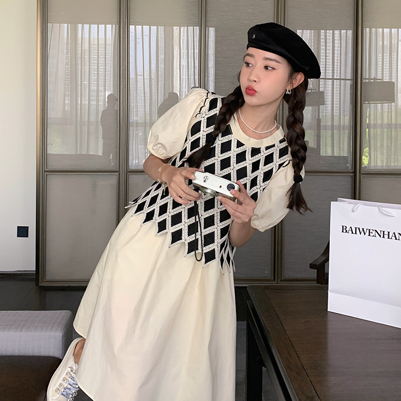 现货假两件菱形格马甲连衣裙297-198-P105-K158,女装连衣裙,艾艾淮淮