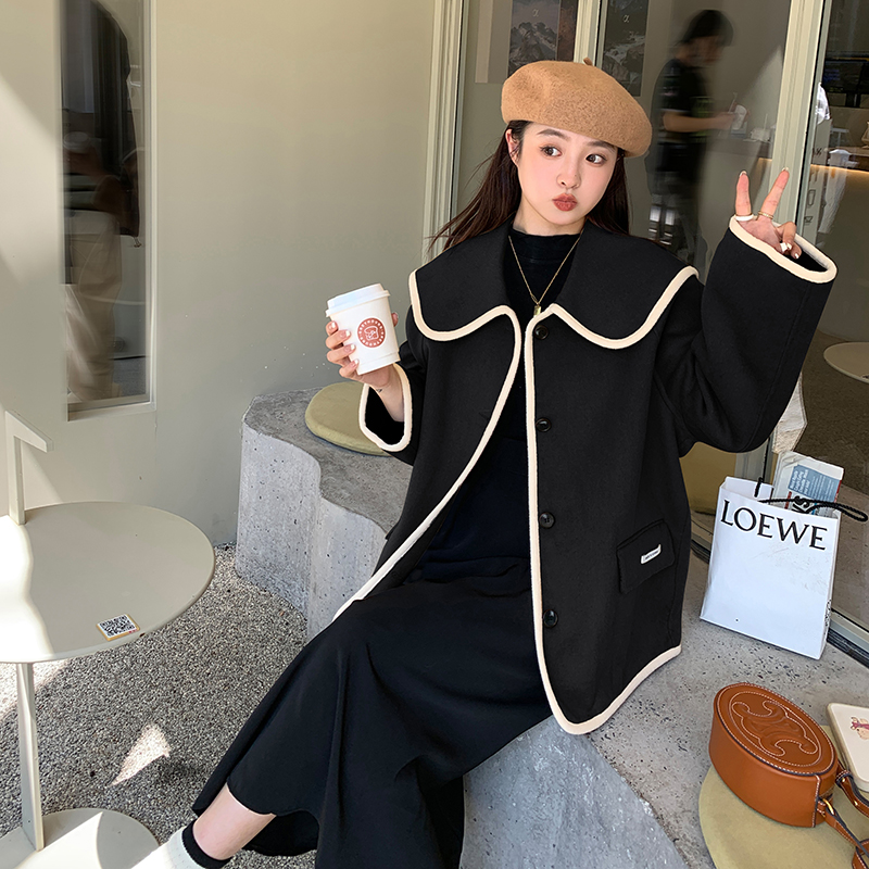 现货学院风小个子感娃娃领呢大衣297-8063-P150-K228，女装毛呢外套，艾艾淮淮