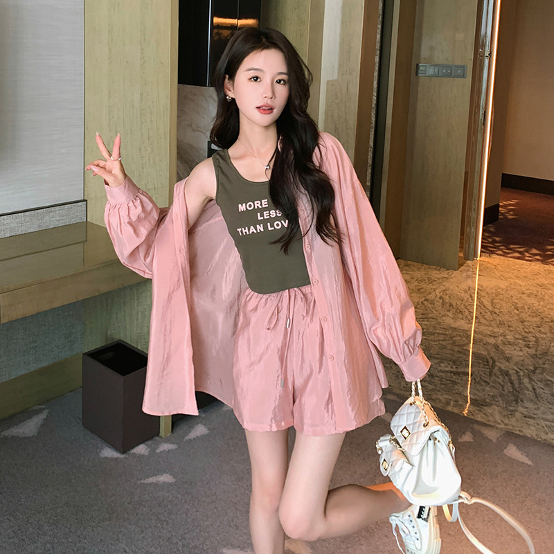 现货字母背心+长袖防晒服短裤三件套297-128-P125-K178,女装套装/套裙,艾艾淮淮