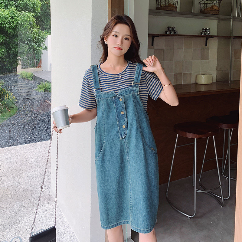 现货牛仔背带裙+条纹T两件套297-205-P125-K178图片