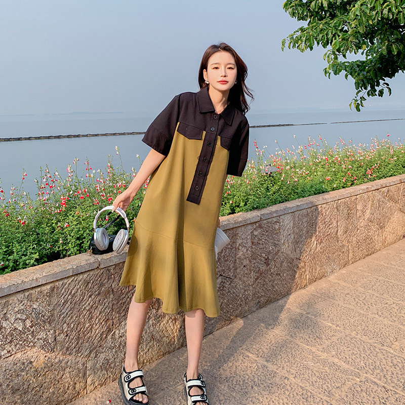 现货设计门禁拼接鱼尾连衣裙297-170-P115-K168,女装连衣裙,艾艾淮淮