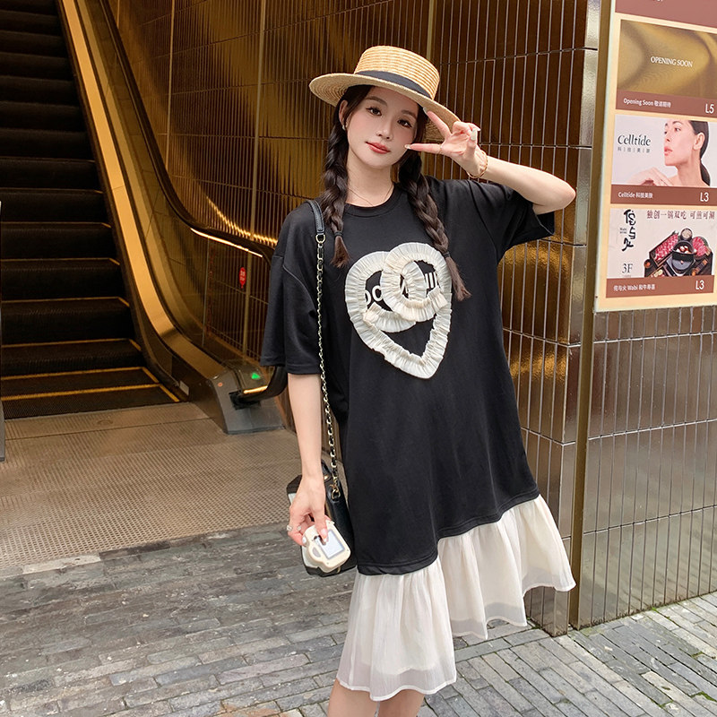 黑色撞色拼接设计感连衣裙女2025春夏新款韩版宽松少女感减龄裙子图片