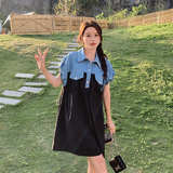 现货韩版牛仔拼接连衣裙297-157-P115-K168，女装连衣裙，艾艾淮淮