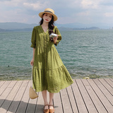 现货条纹宽松高腰开襟连衣裙297-112-P125-K178，女装连衣裙，艾艾淮淮