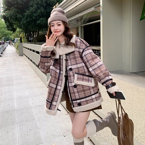 现货加绒格子加厚皮毛一体297-8109-P185-K268图片