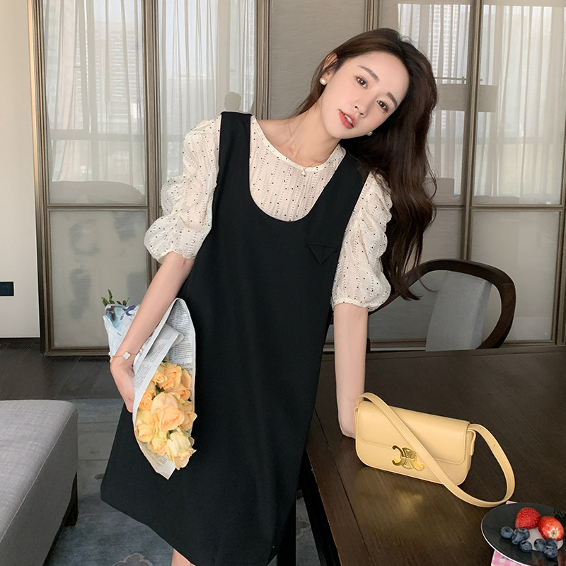 现货泡泡袖背带连衣裙真两件套装297-091-P115-K168,女装套装/套裙,艾艾淮淮