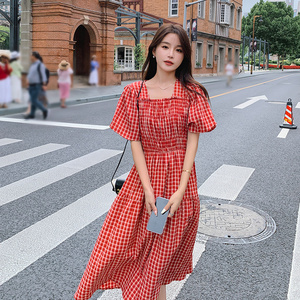 现货 方领 格子小清新  连衣裙297-261-P105-K158图片