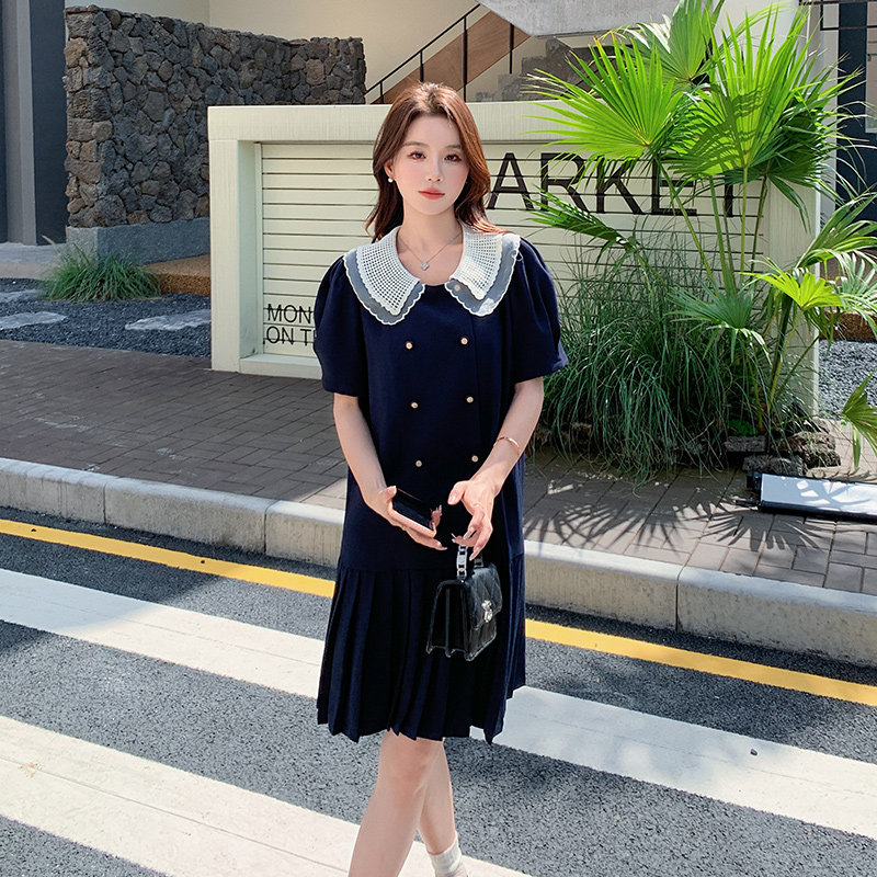 现货 娃娃领 双排扣宽松显瘦百褶裙297-230-P105-K158图片