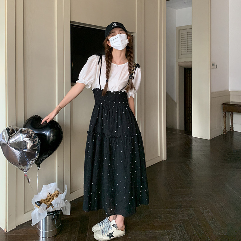 现货新款法式复古泡泡袖圆领假两件连衣裙297-223-P115-K168,女装连衣裙,艾艾淮淮