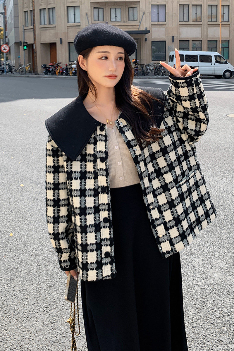 现货格子小个子毛呢宽松显瘦外套297-8067,女装毛呢外套,艾艾淮淮
