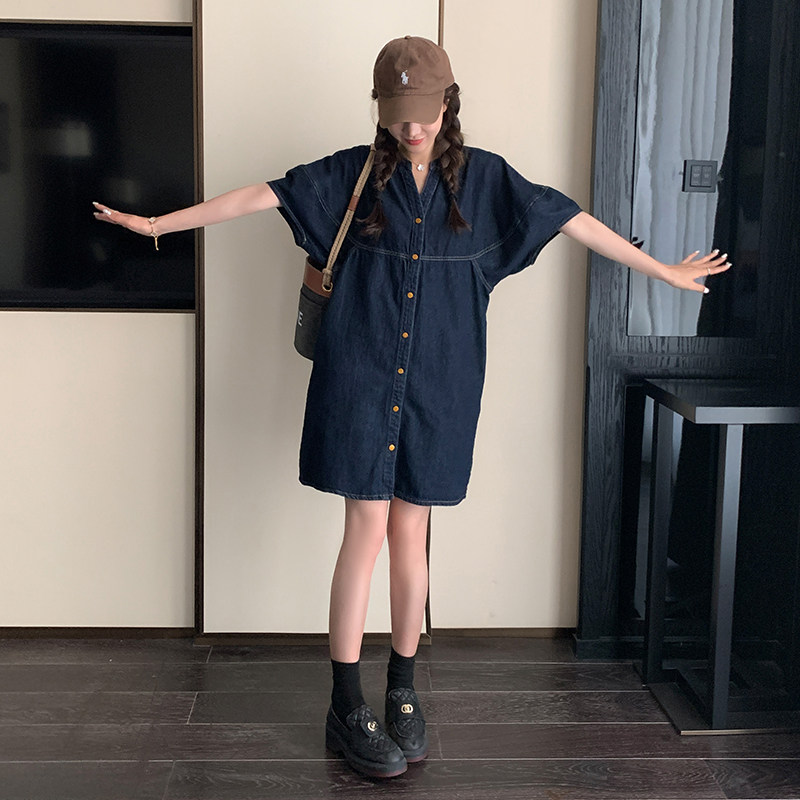 韩版宽松俏皮牛仔连衣裙女夏季2023新款法式小个子炸街高级感裙子,女装连衣裙,艾艾淮淮