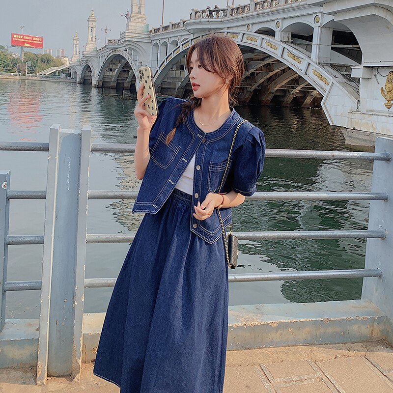 现货牛仔短袖+半身裙套装297-106-P135-K188,女装套装/套裙,艾艾淮淮