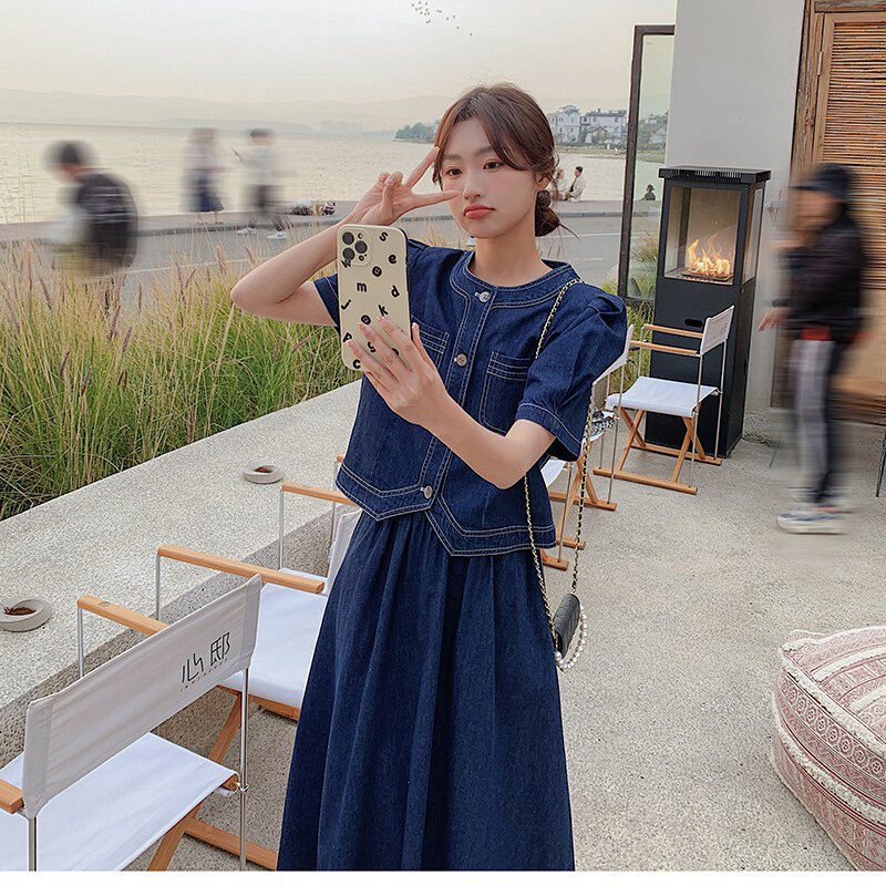 现货牛仔短袖+半身裙套装297-106-P135-K188,女装套装/套裙,艾艾淮淮