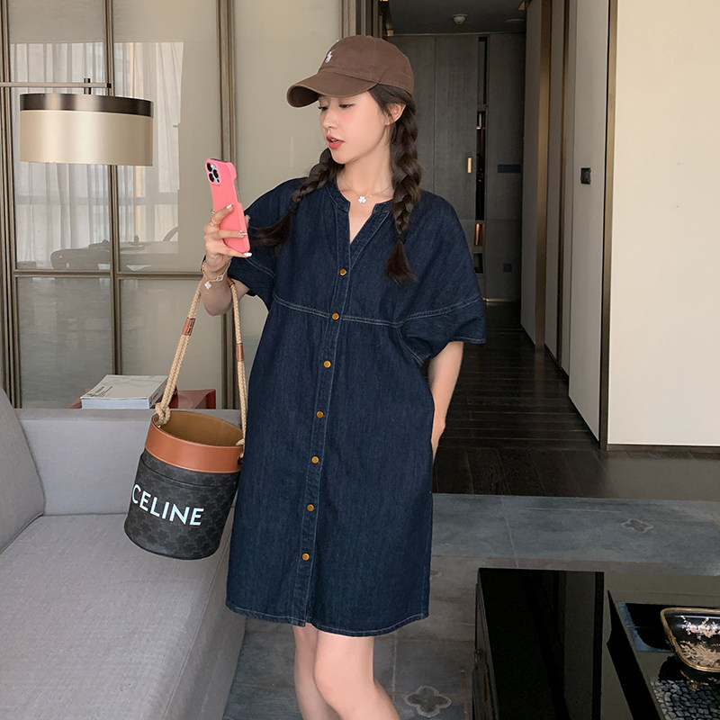 韩版宽松俏皮牛仔连衣裙女夏季2023新款法式小个子炸街高级感裙子,女装连衣裙,艾艾淮淮