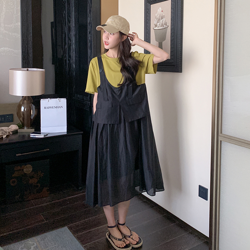 现货拼接假两件宽松连衣裙297-126-P115-K168，女装连衣裙，艾艾淮淮