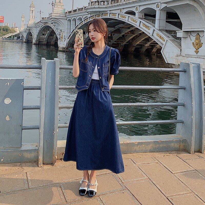 现货  牛仔短袖+半身裙套装297-106-P135-K188图片