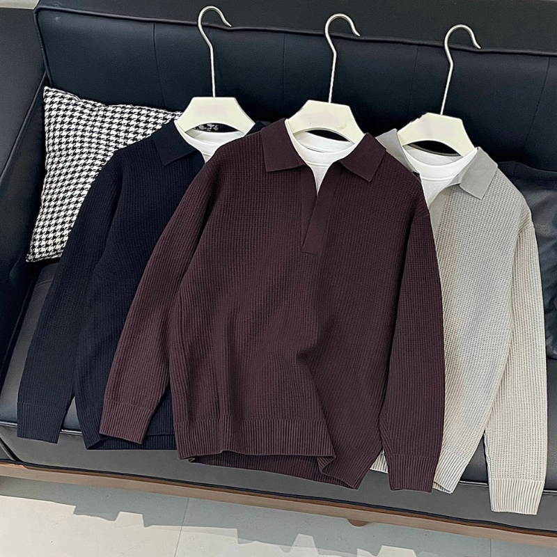 韩系松弛感海鸥领针织毛衣男潮