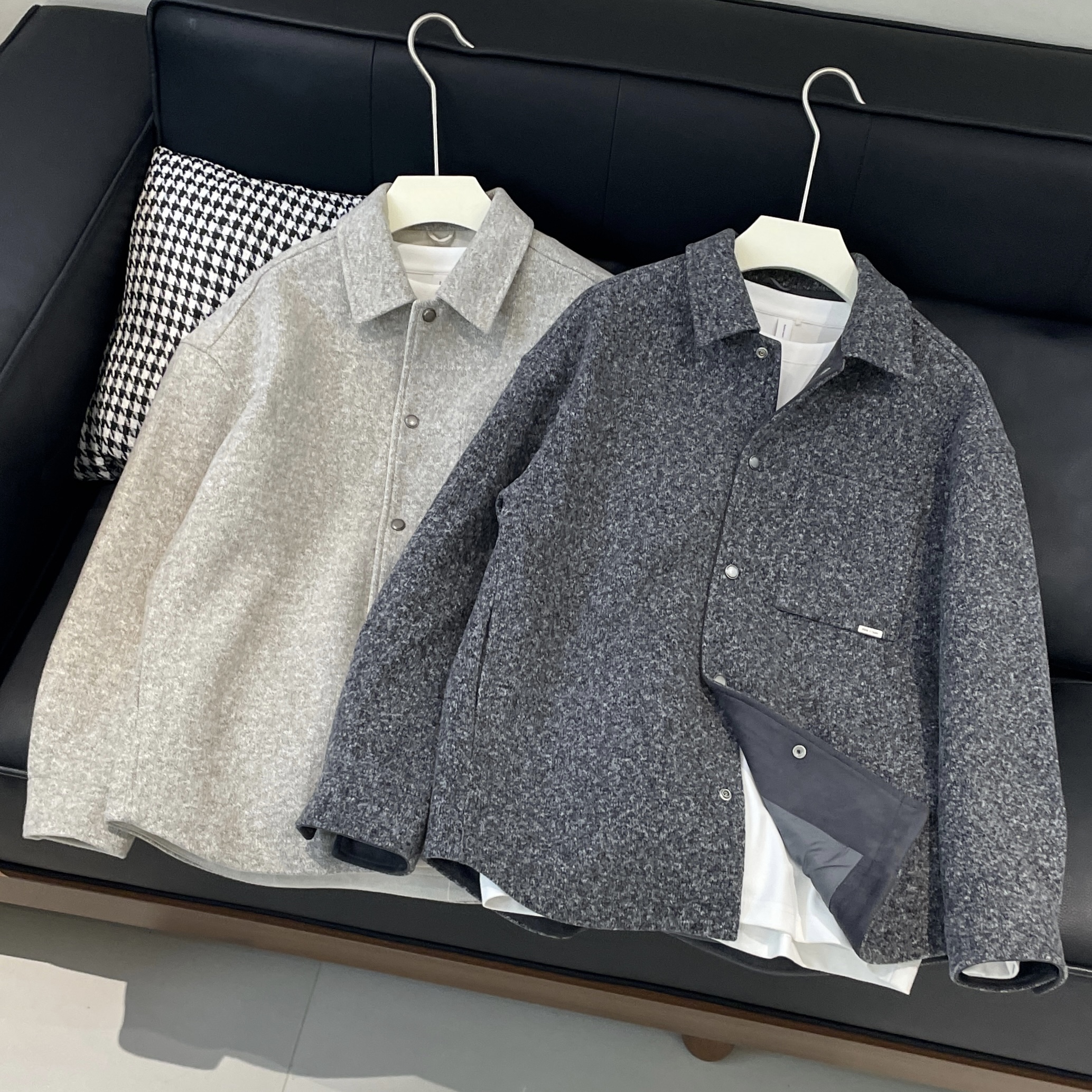 翻领毛呢夹克男羊毛混纺厚外套潮