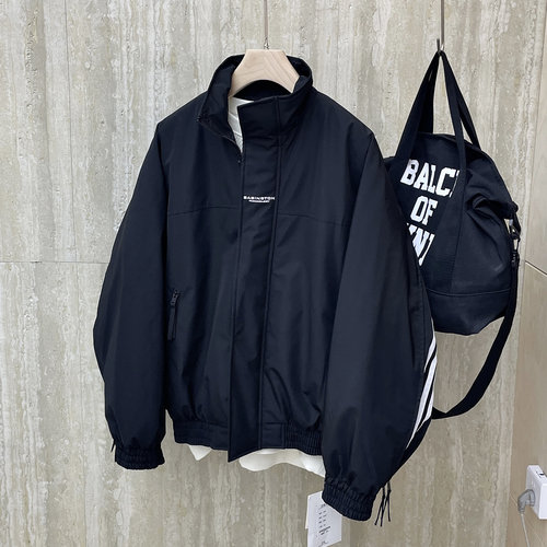 美式休闲拼接立领宽松羽绒服