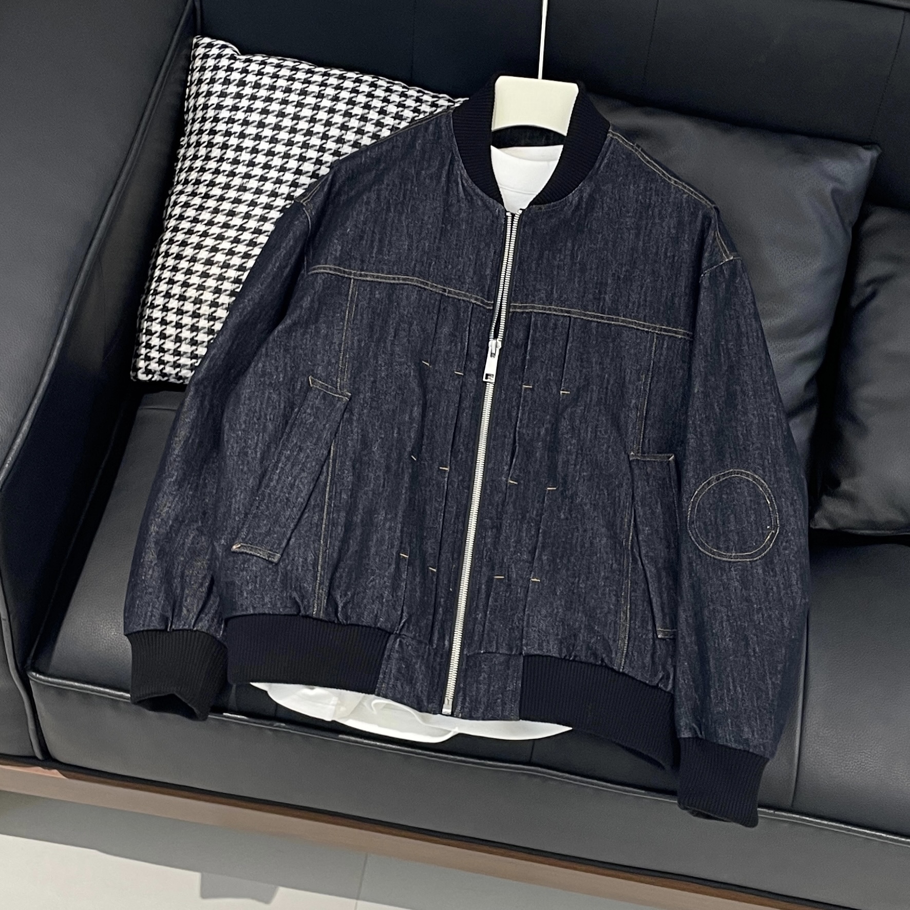 零白冬季日系宽松压褶复古牛仔羽绒服男痞帅棒球领白鸭绒保暖外套