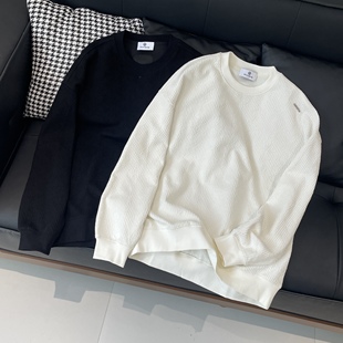 BY3秋冬季美式休闲重磅提花纹理卫衣男松弛慵懒感宽松圆领套头衫