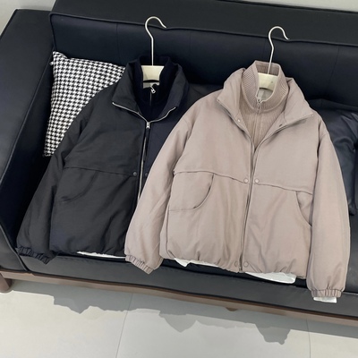 韩系休闲针织拼接双层领羽绒服潮