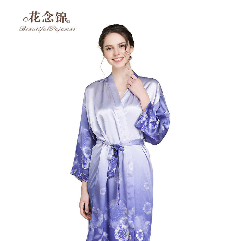 专柜19姆米重磅真丝丝绸女士两件套桑蚕丝渐变喷绘吊带睡袍套装