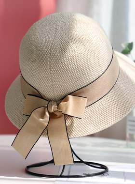 蝴蝶结优雅盆帽渔夫帽式帽防晒帽旅行时尚百搭风春女士帽子0123k