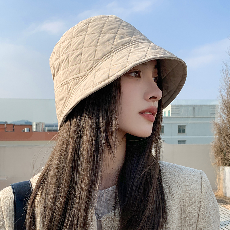 显脸小菱形格网红渔夫帽女秋百搭