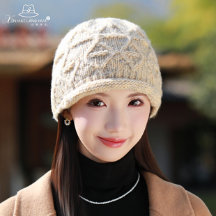 针织包头帽子女秋冬季洋气百搭毛线帽防寒护耳保暖显脸小卷边冷帽