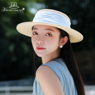 英伦复古优雅平顶礼帽女春夏季 气质 出游度假草帽遮阳防晒帽子时尚