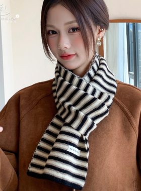 撞色条纹高级感围巾女秋冬季情侣复古拼色保暖围脖韩版温柔sin风