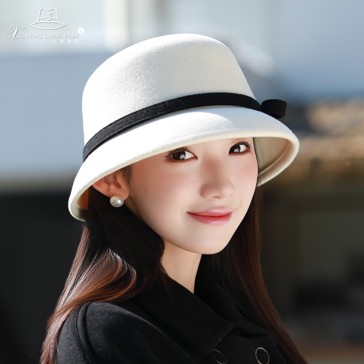 法式赫本风蝴蝶结礼帽女秋冬羊毛呢千金盆帽高品质优雅百搭渔夫帽