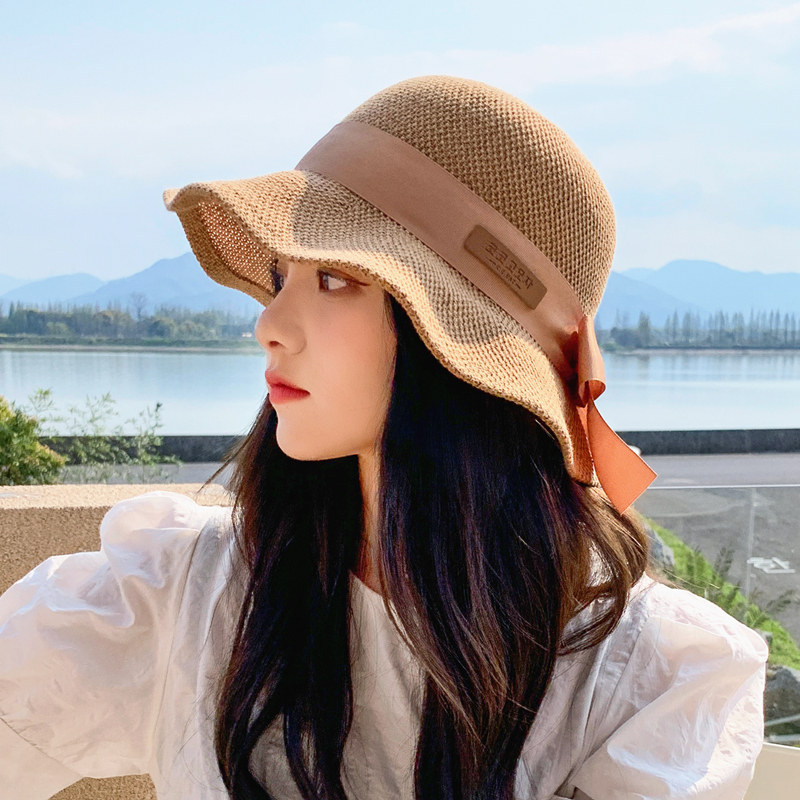 春秋季日系文艺波浪边防晒遮阳帽女夏蝴蝶结渔夫帽子韩版时尚百搭