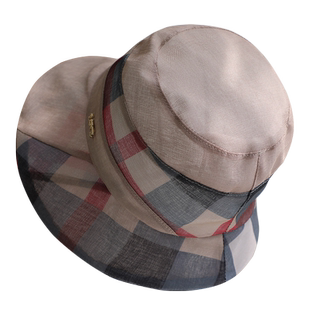 帽子女春夏天格子优雅盆帽妈妈气质透气渔夫帽防晒出游时尚太阳帽