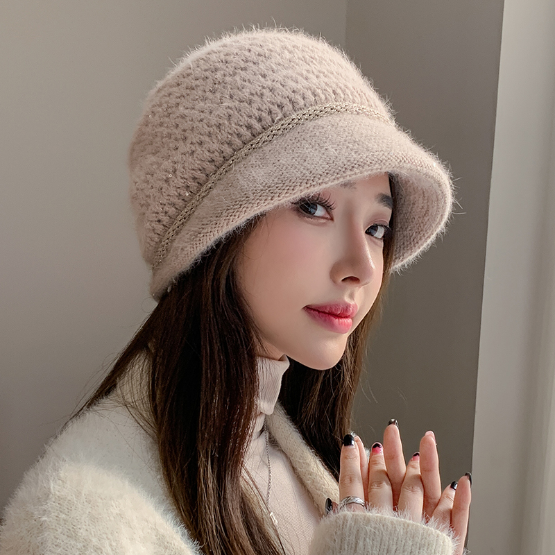 秋冬新款毛针织帽子女天时尚百搭显脸小毛线鸭舌贝雷帽英伦0906z