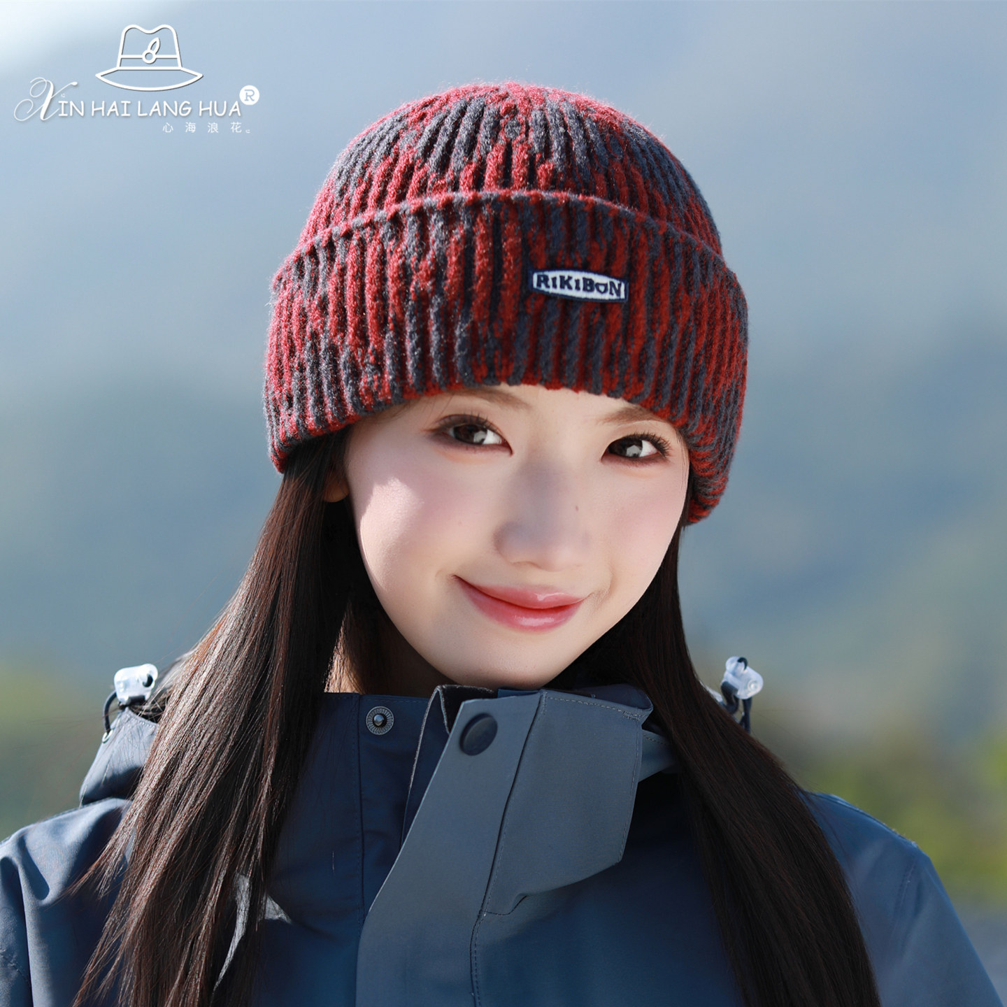 美式瓜皮帽户外运动登山针织毛线帽子女秋冬季保暖休闲条纹包头帽