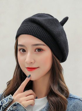 日系女英伦毛线网红款ins贝雷帽
