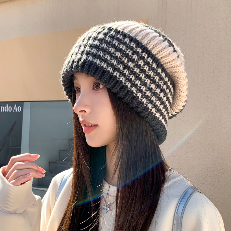 大头围毛线帽秋冬季宽松