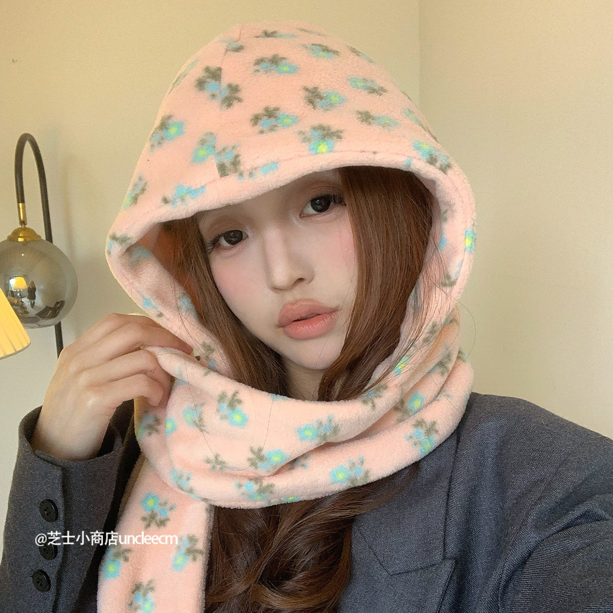 可爱碎花粉色帽子围脖套装女冬季韩系小众显脸小保暖巴拉克拉法帽,服饰配件/皮带/帽子/围巾,帽子,淘宝优惠券,粉丝福利购,淘宝优惠卷