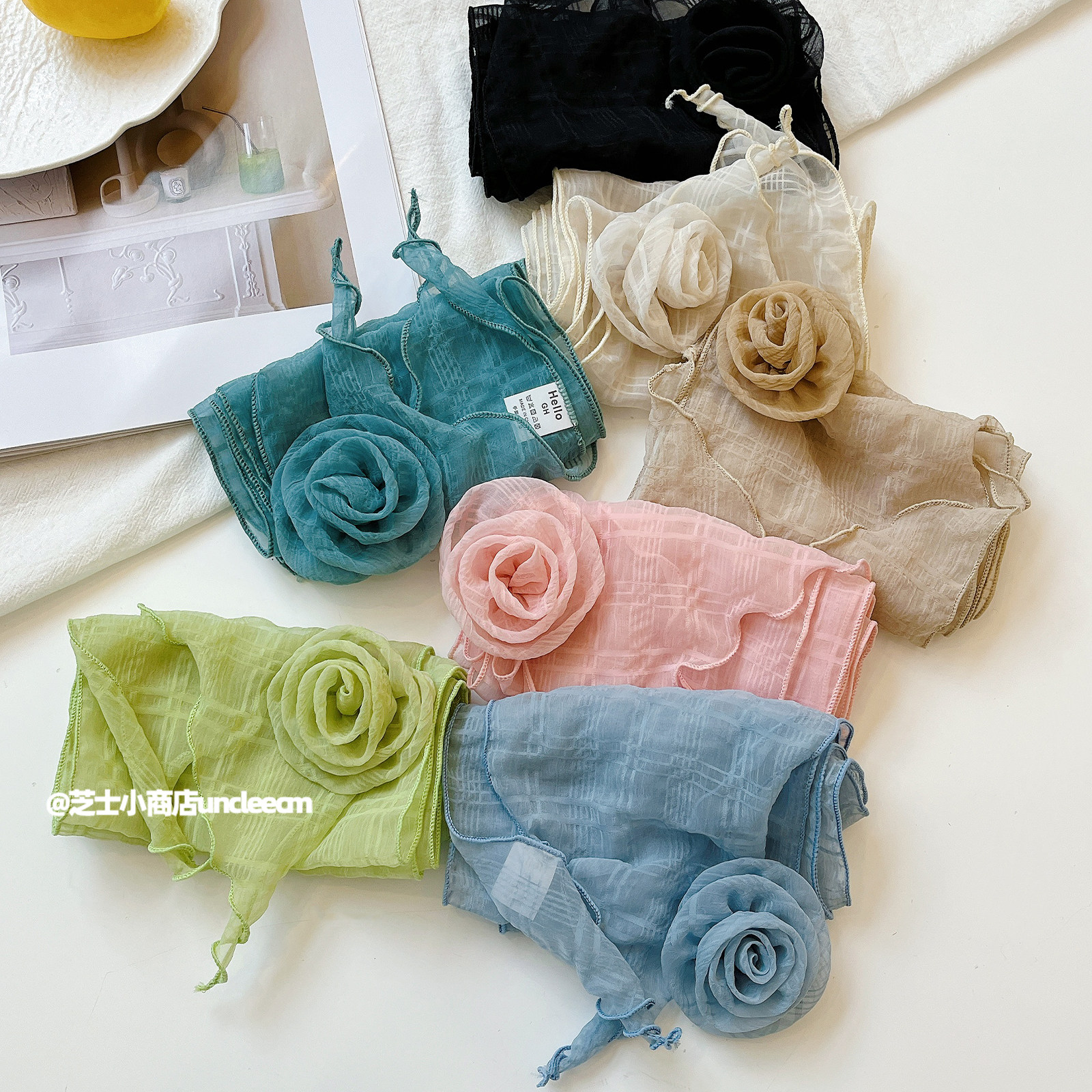 茶花棉麻三角巾复古文艺氛围感长条丝巾小众系脖清新夏季薄款领巾,服饰配件/皮带/帽子/围巾,围巾/丝巾/披肩,淘宝优惠券,粉丝福利购,淘宝优惠卷