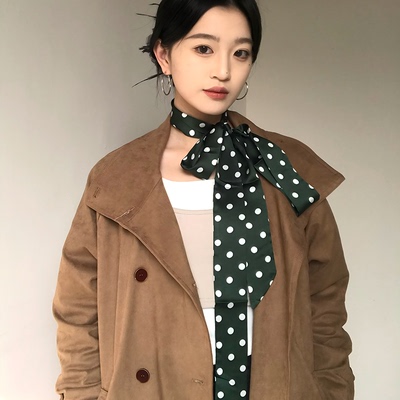 黑色波点复古时髦百搭长条丝巾韩国ins细窄飘带Y2K辣妹绑包领巾女