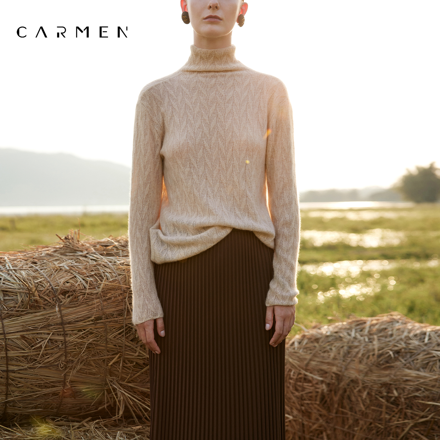 卡蔓高端亮片高领针织羊绒衫女100纯羊绒25秋冬百搭打底长袖毛衣