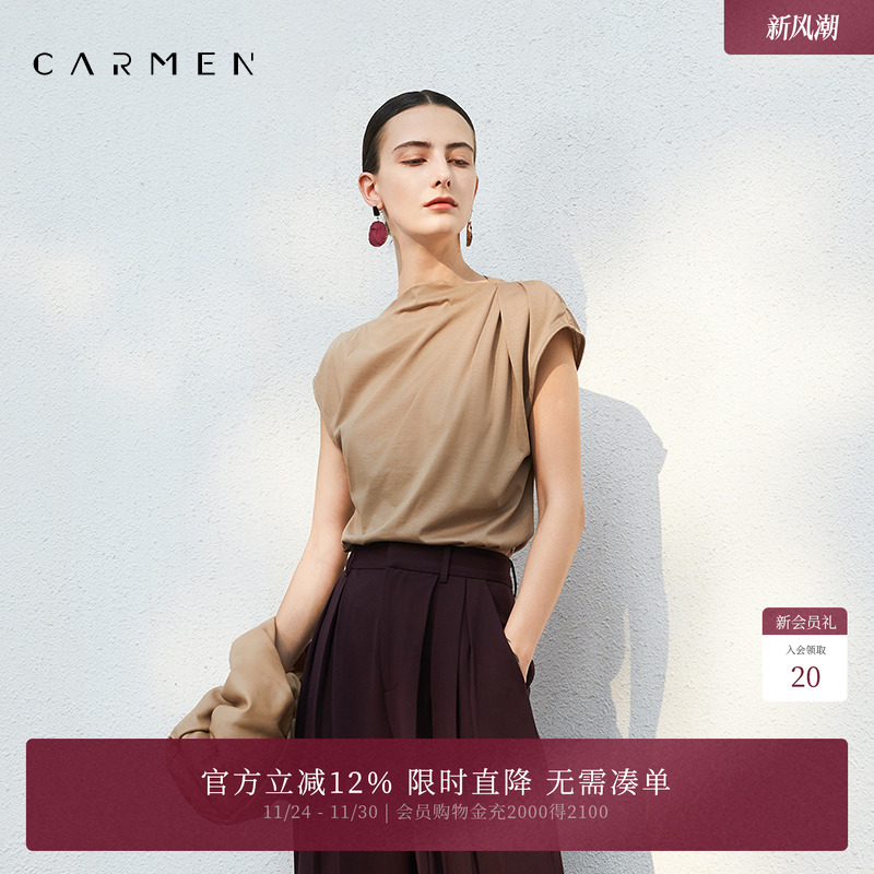 Carmen高端大牌丝光棉短袖衬衫女设计感2025夏季新OL气质T恤上衣