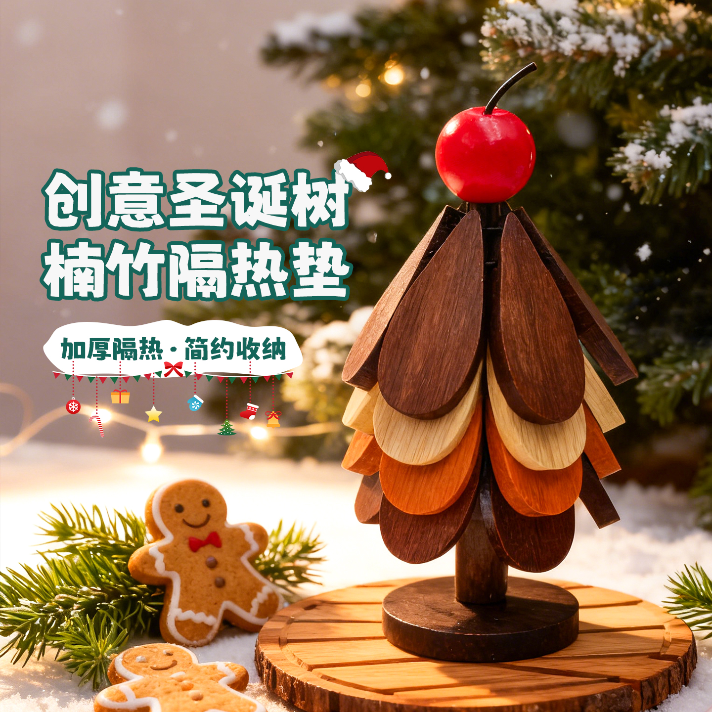 圣诞树创意一棵树实木防烫餐垫