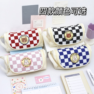 新款棋盘格子笔袋女生高颜值文具袋 初中学生日系简约ins风铅笔盒2022年流行大容量黑白格子多功能笔袋文具盒