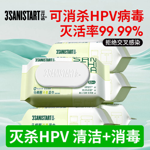 三仕达卫浴用品消毒湿巾80片大包带盖马桶圈HPV消毒湿厕纸可降解